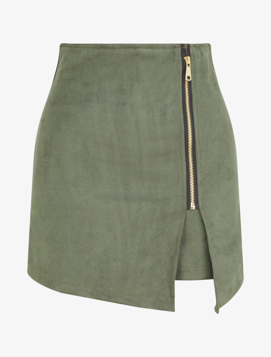 Falda pantalón con cremallera de ante - Caqui