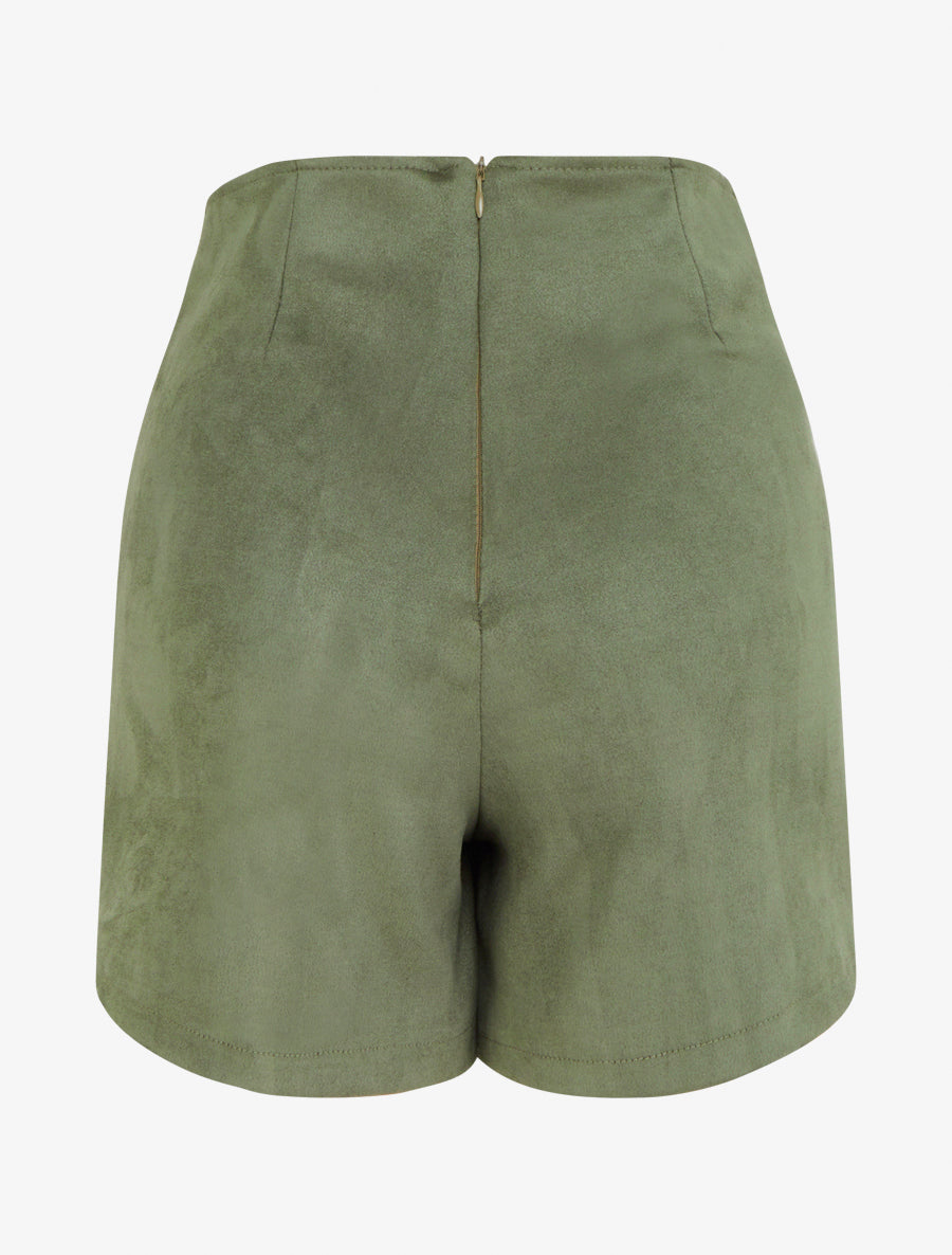 Falda pantalón con cremallera de ante - Caqui