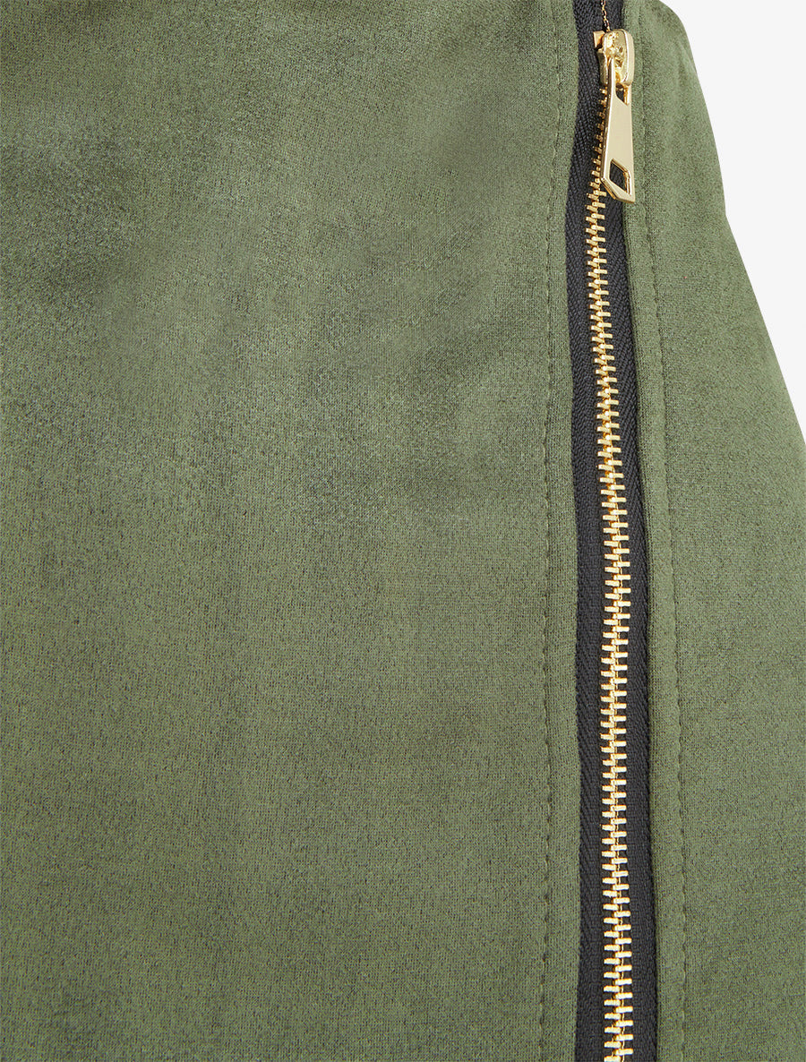 Falda pantalón con cremallera de ante - Caqui