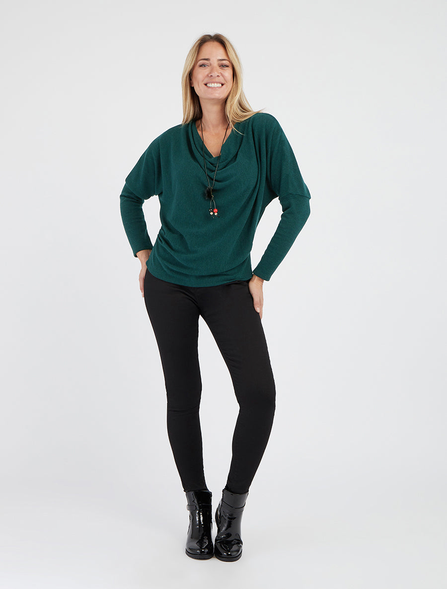 Pull fin uni à col bénitier - Vert sapin - 8