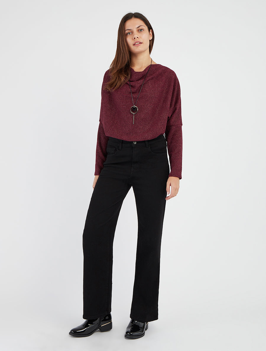 Pull fin rayé à col bénitier - Lie de vin - 8