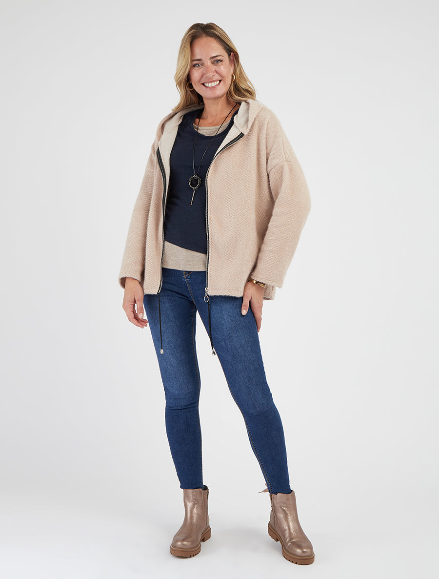 Gilet en maille zippé à capuche - Beige - 8