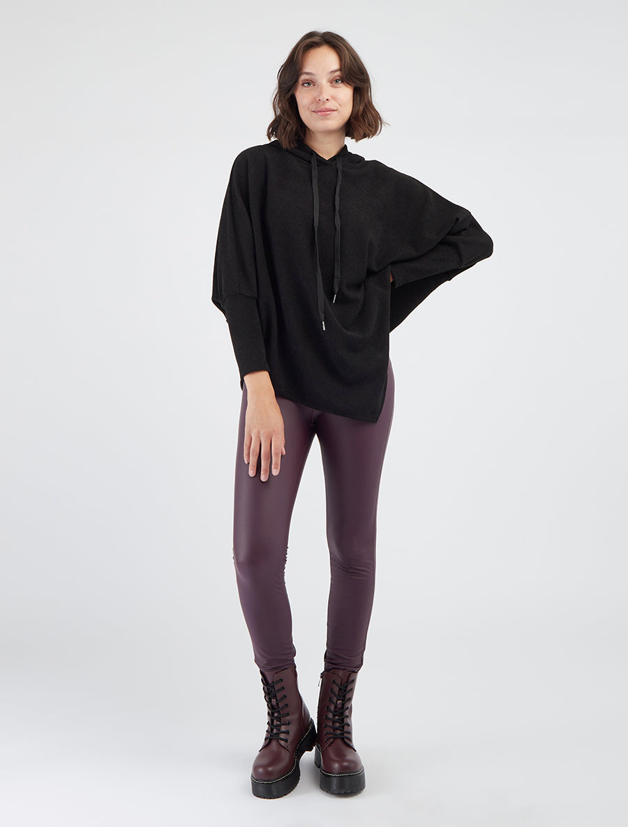 Sudadera fina asimétrica con capucha - Negro