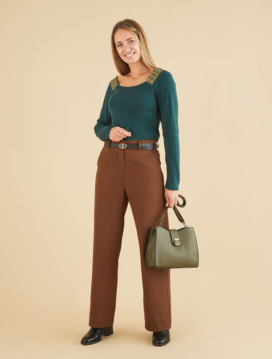 Pantalon de tailleur droit à plis - Marron - 4