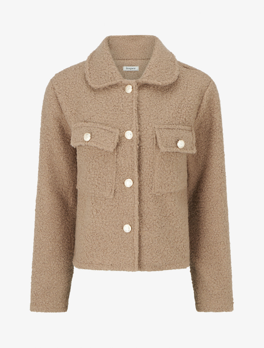 Abrigo corto efecto lana rizada - Topo