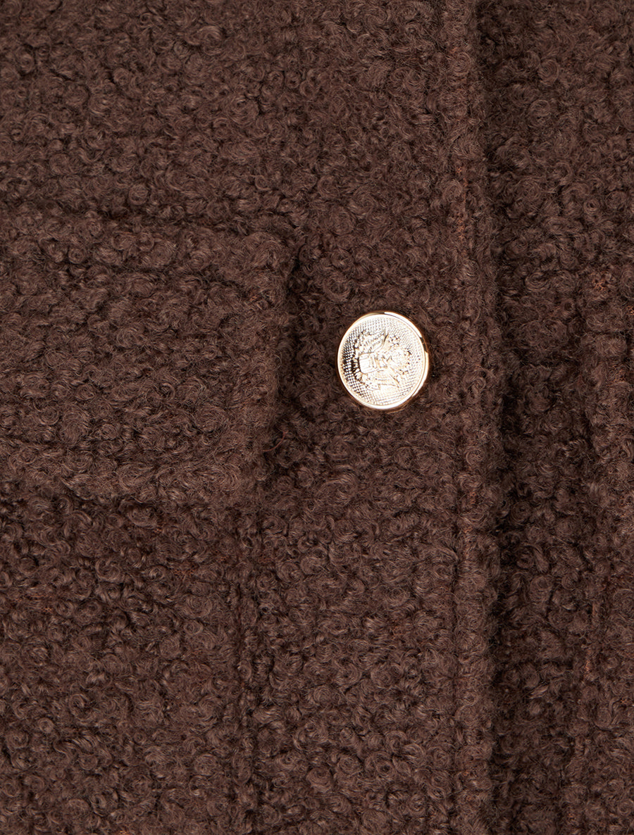 Abrigo corto efecto lana rizada - Marrón