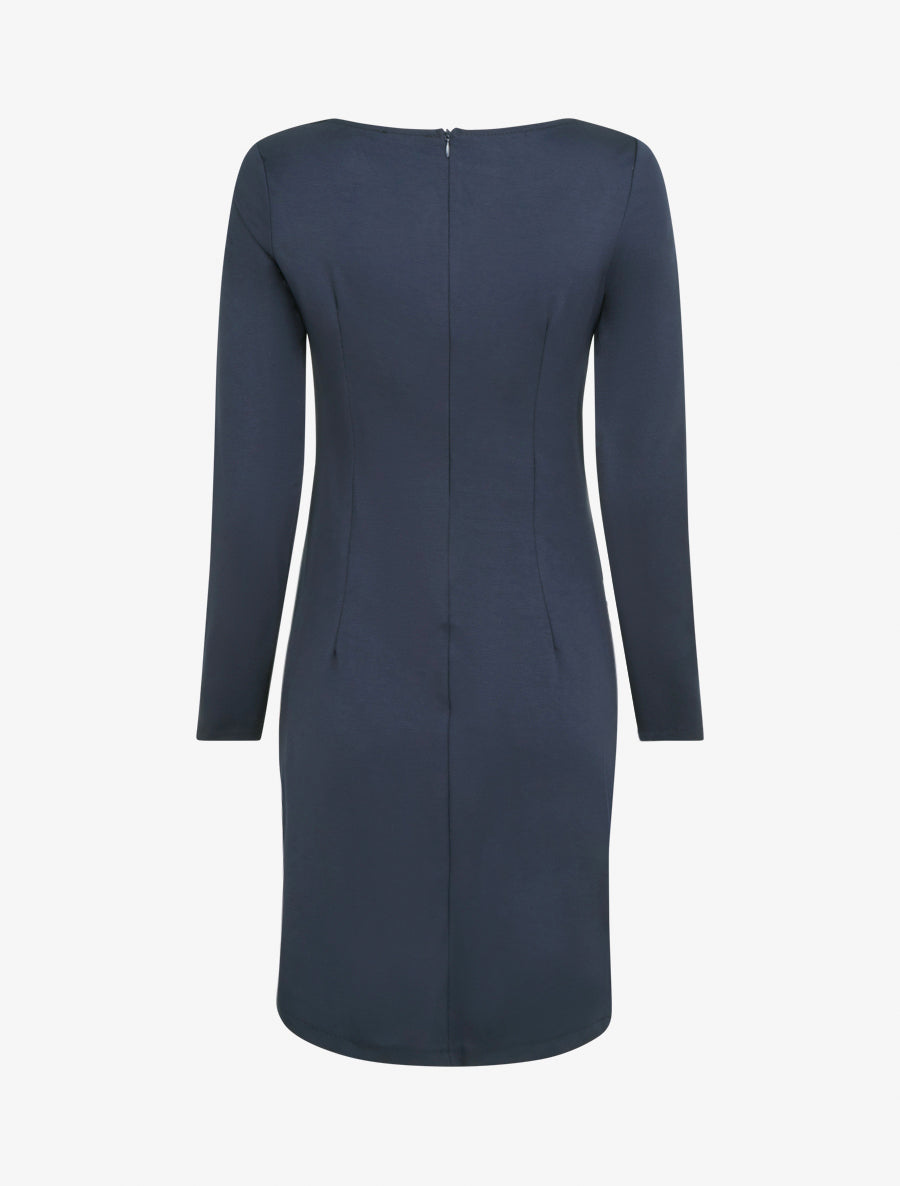 Robe droite à col bateau bijou - Marine - 2