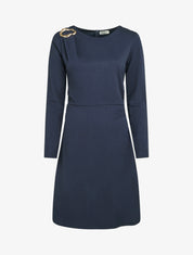Robe à manches longues et col à boucle - Marine - 1