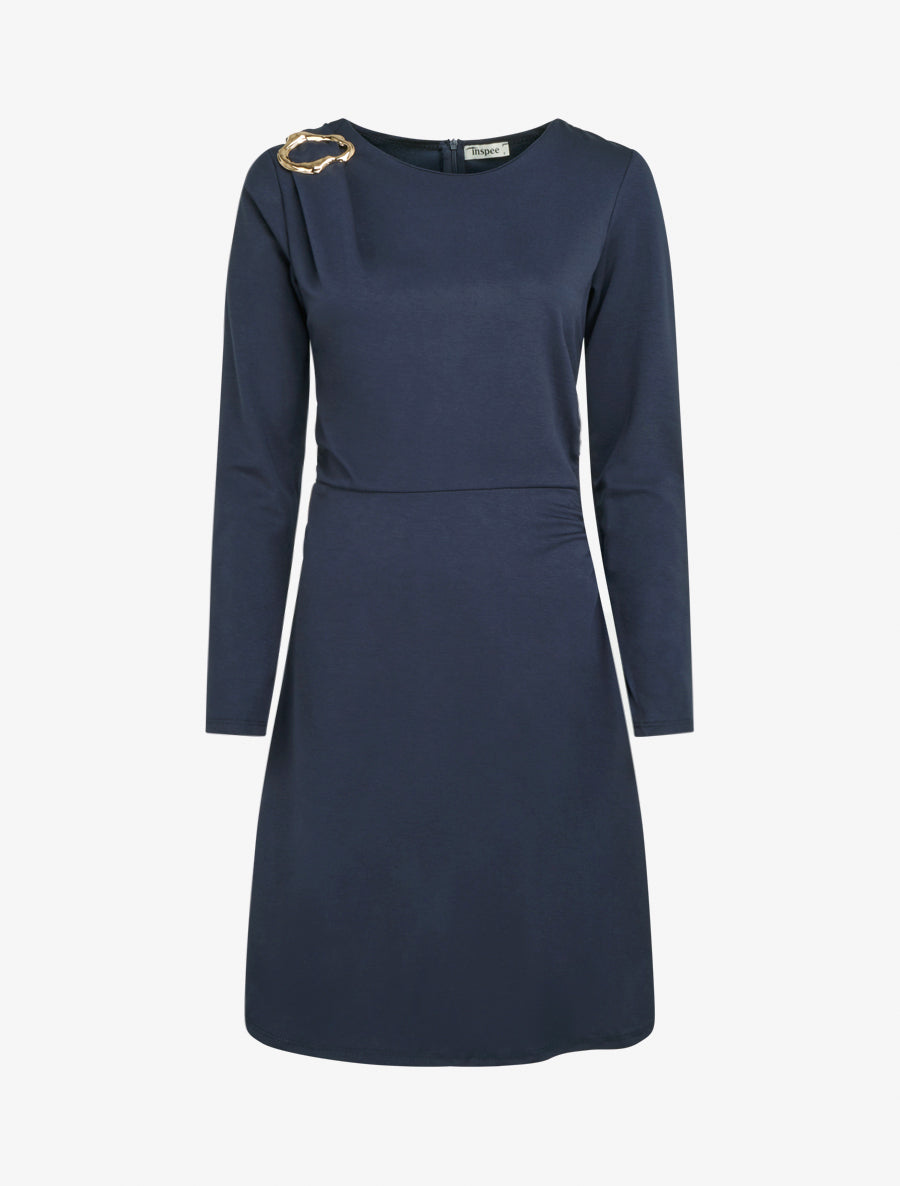 Robe à manches longues et col à boucle - Marine - 1