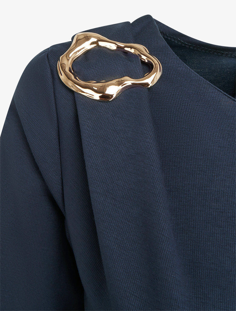 Robe à manches longues et col à boucle - Marine - 3