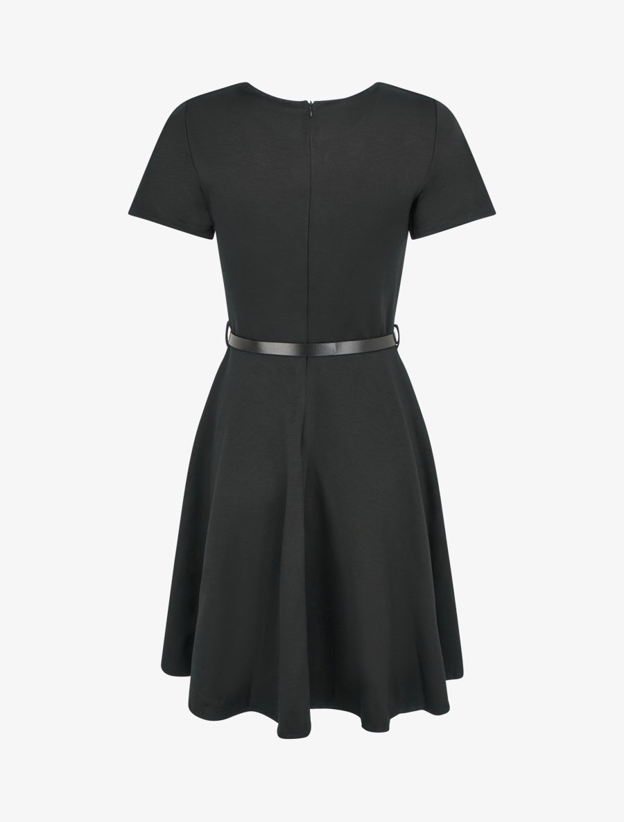 Robe patineuse unie à manches courtes - Noir - 2