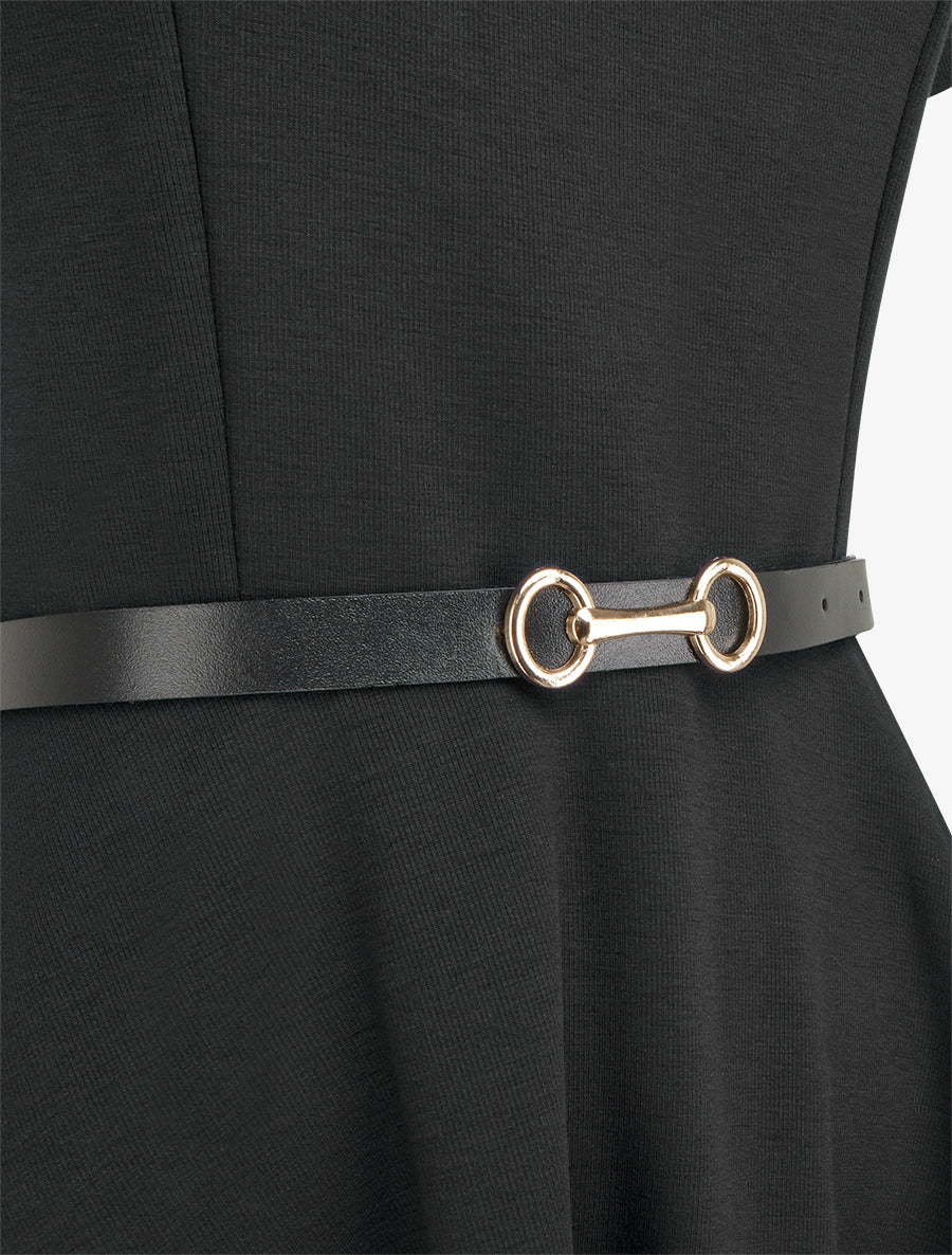 Robe patineuse unie à manches courtes - Noir - 3