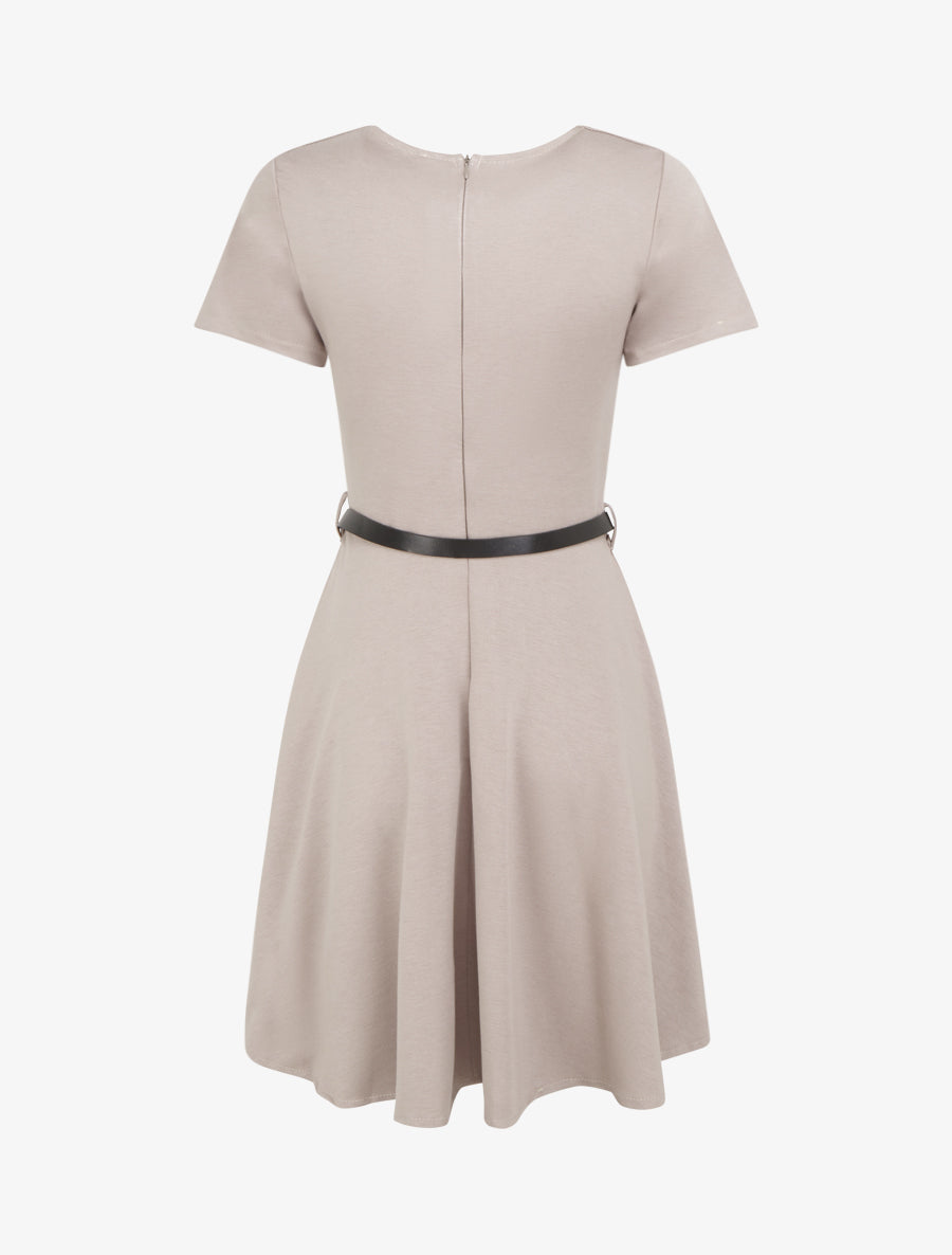 Robe patineuse unie à manches courtes - Taupe clair - 2