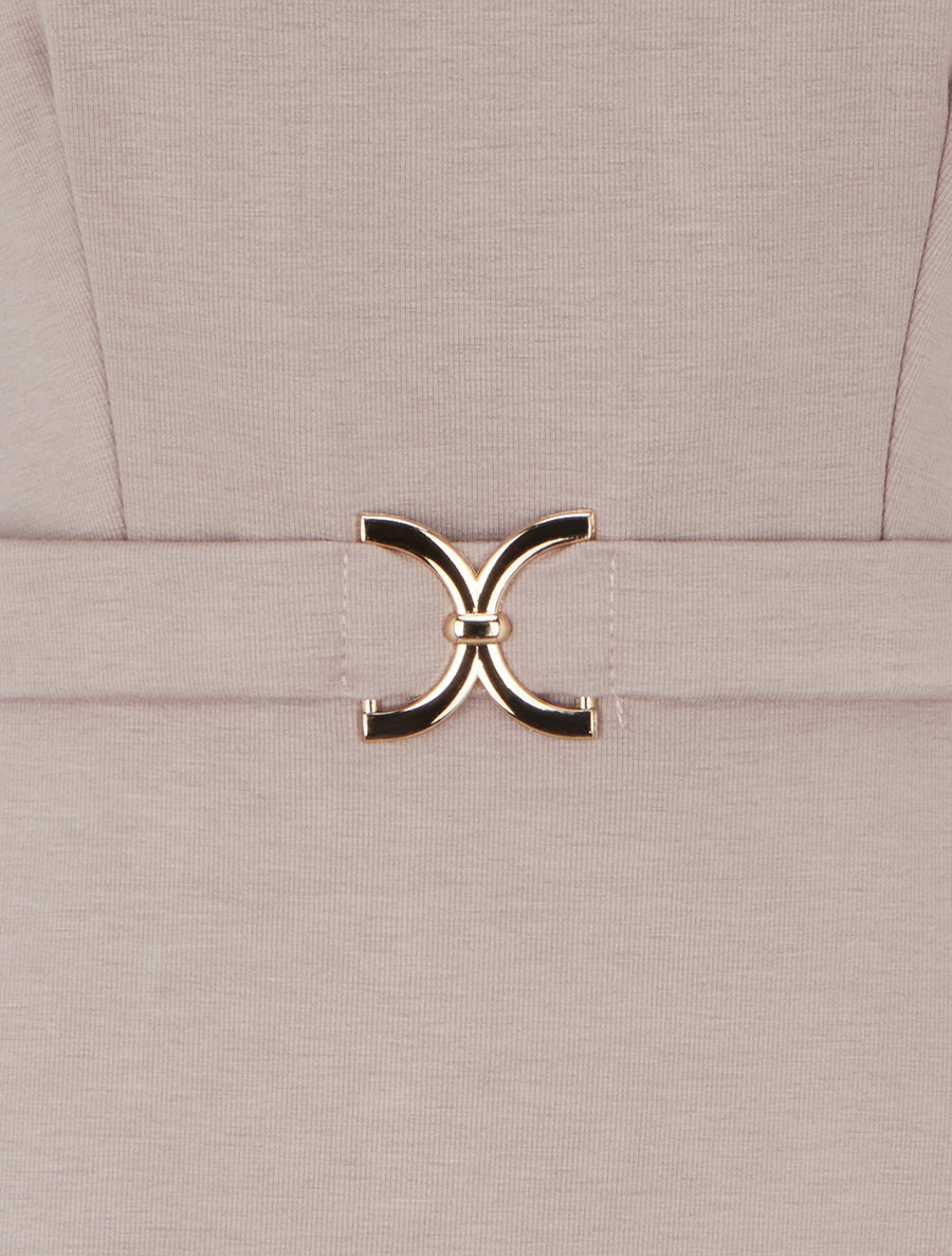 Robe unie à empiècement métallique - Taupe - 3