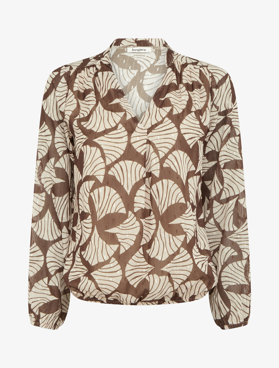 Top irisé en voile imprimé fantaisie - Marron - 1