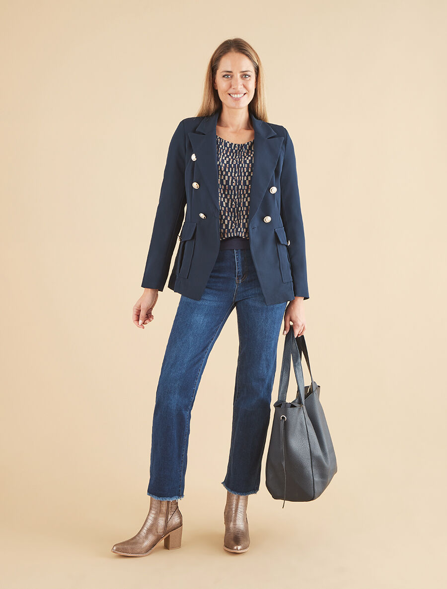 Veste boutonnée à grandes poches - Marine - 4