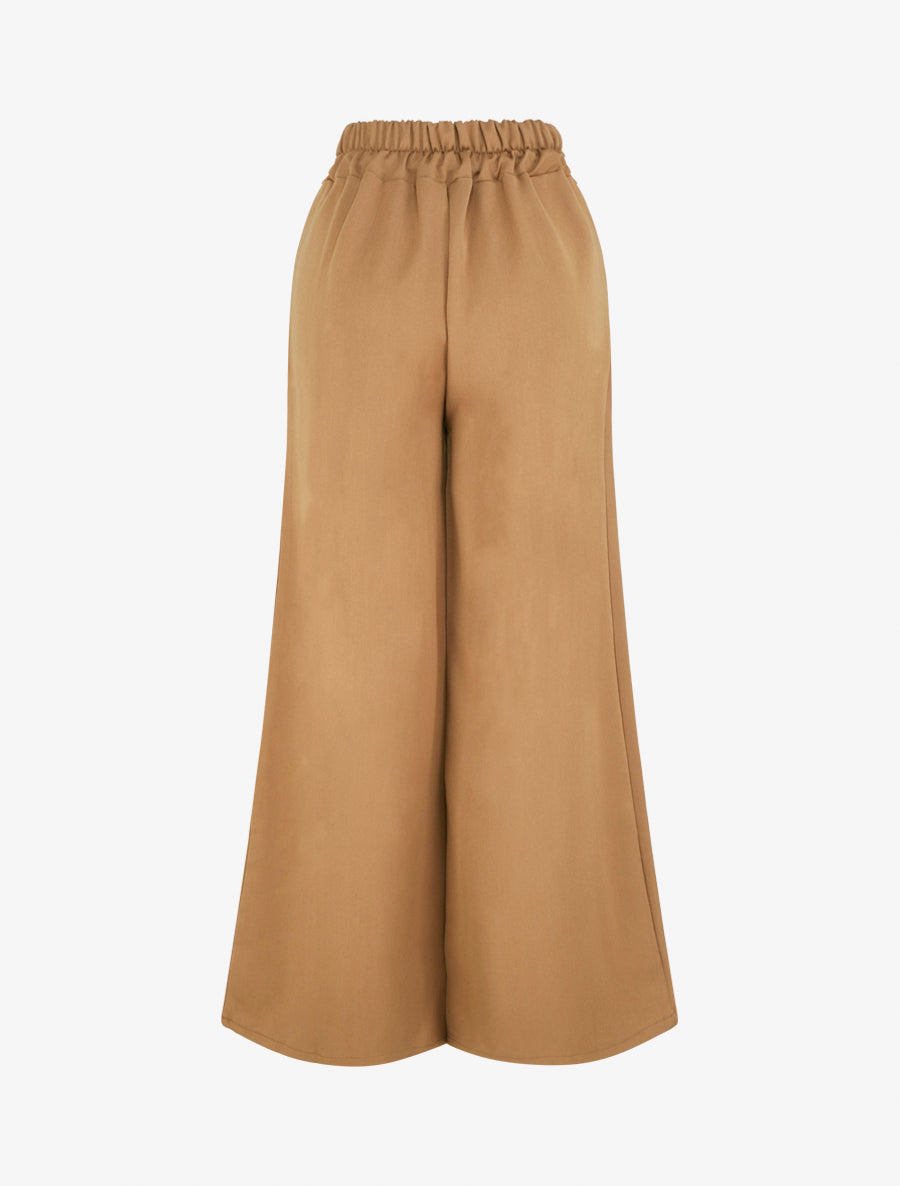 Pantalon ample uni à détail brodé - Camel - 2