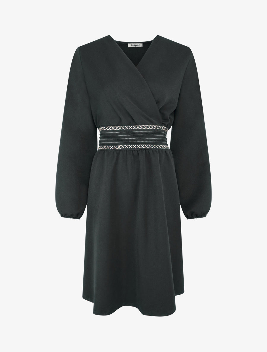 Robe uni cache-coeur à bande stylisée - Noir - 1