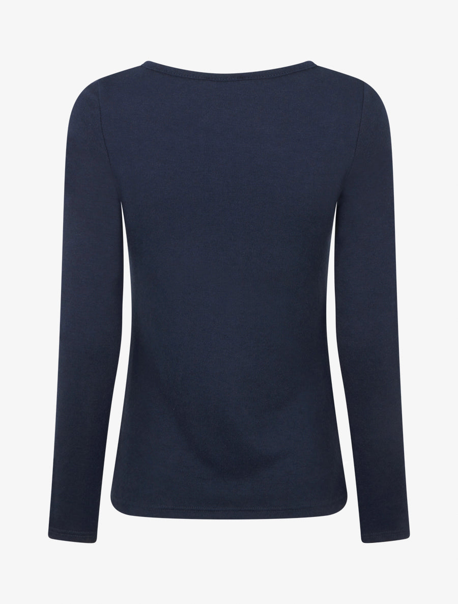 Pull fin à col rond ajouré à boucle - Marine - 2