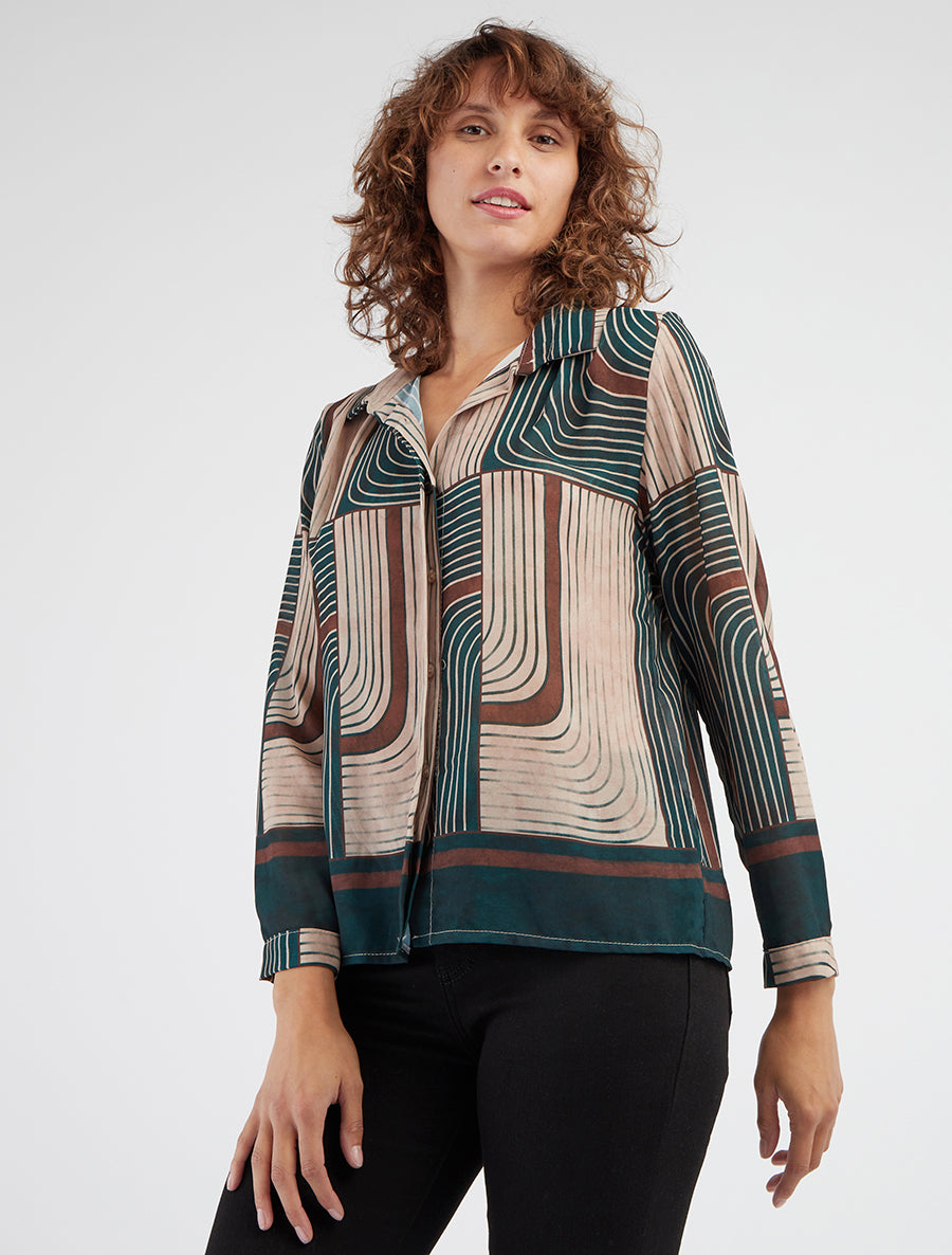 Blusa fluida con estampado gráfico - Verde abeto