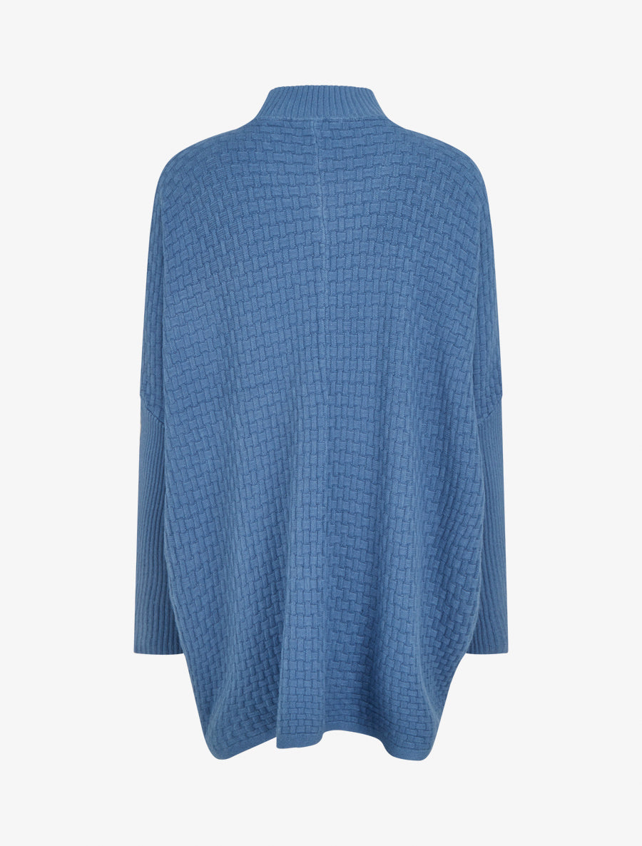 Poncho asymétrique à col montant - Bleu - 2