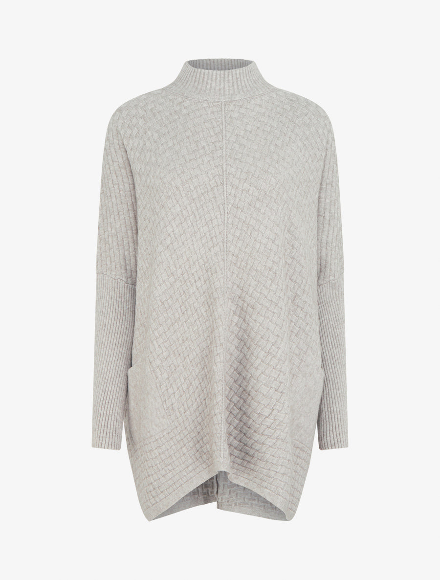 Poncho asymétrique à col montant - Taupe - 1