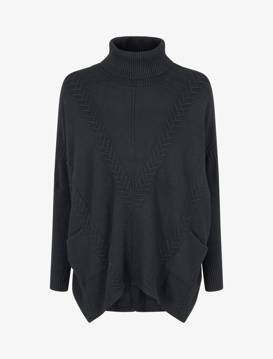 Poncho asymétrique à col roulé - Noir - 1