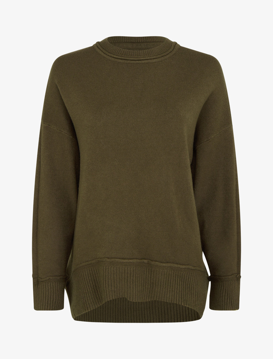 Pull droit uni à bords côtélés - Kaki - 1