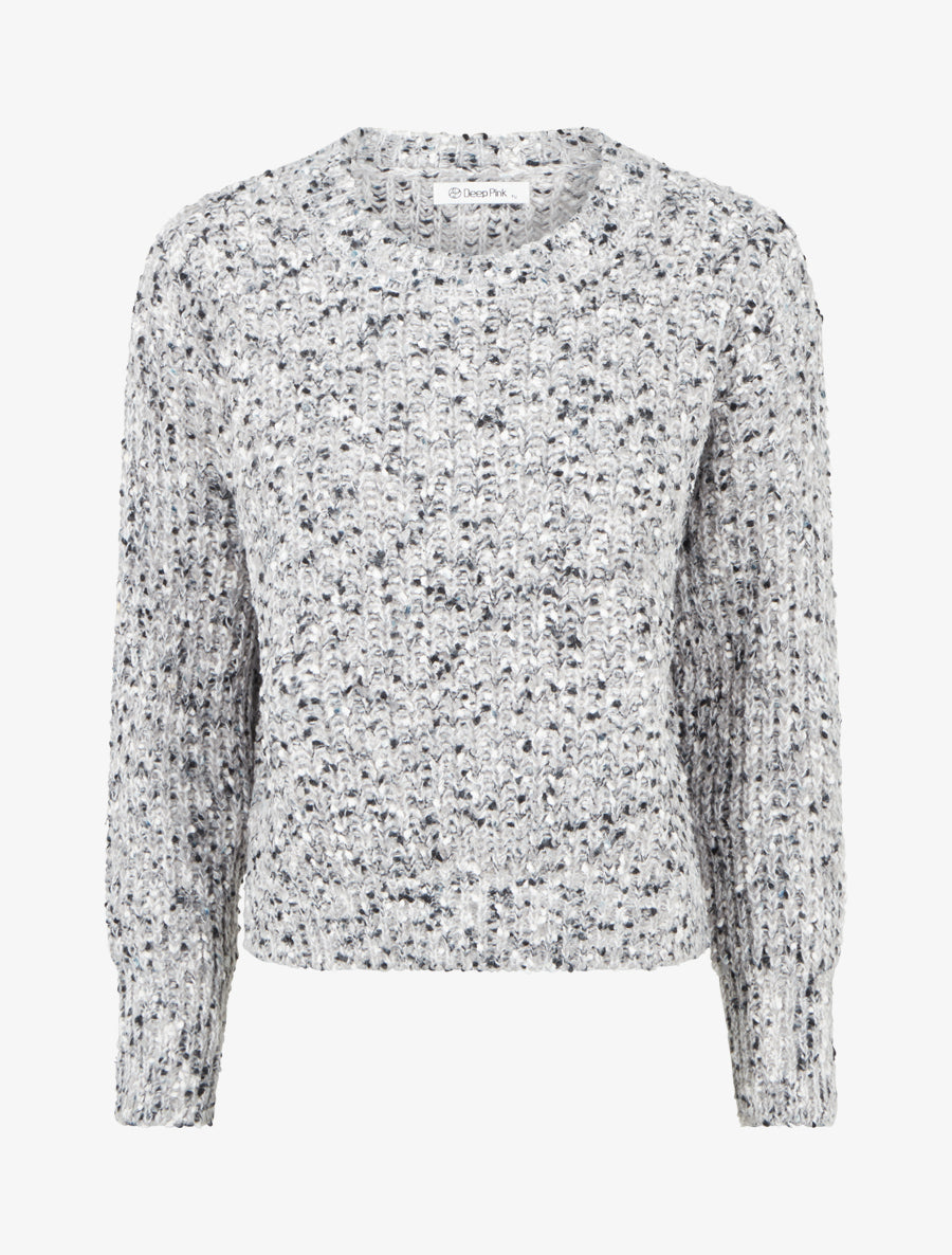 Pull droit moucheté en maille épaisse - Gris - 1