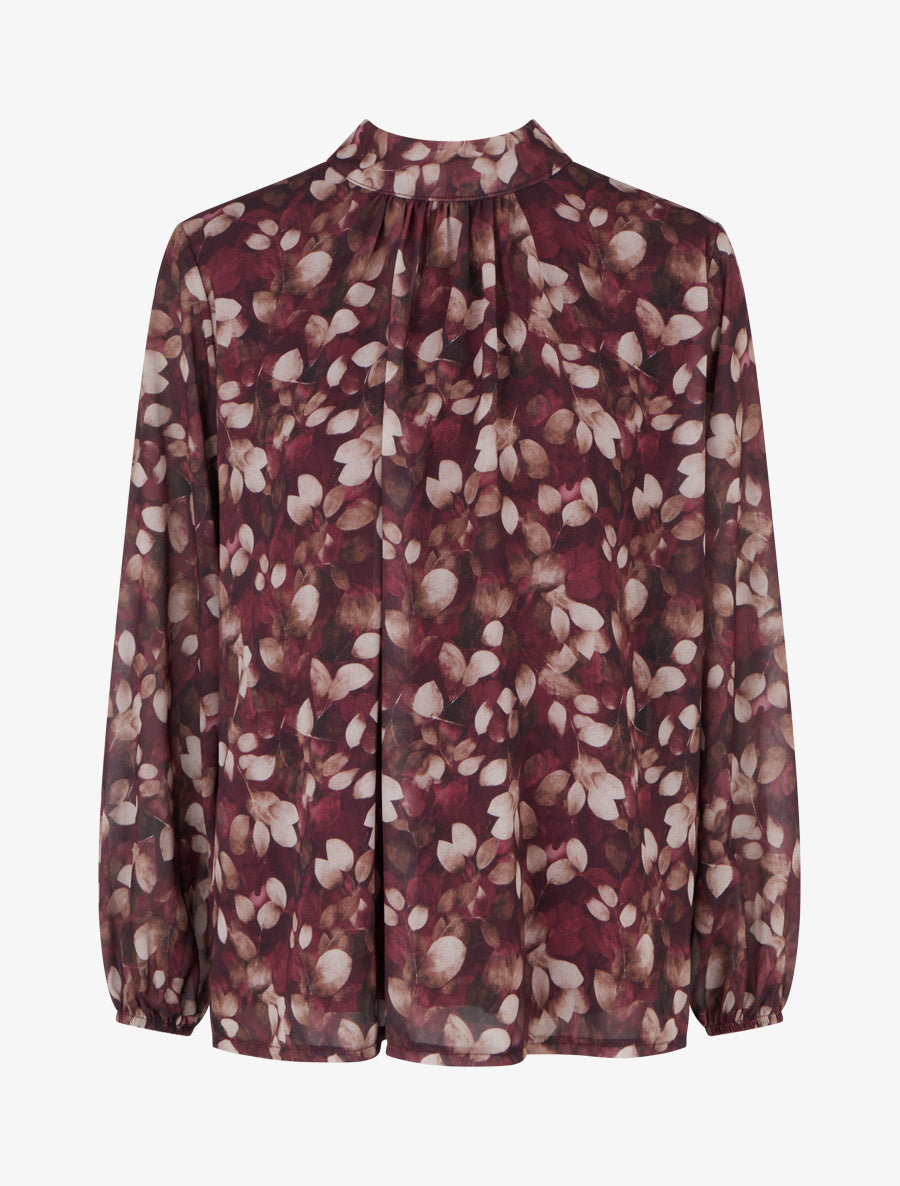 Blouse fluide imprimé feuilles à liens - Prune - 1