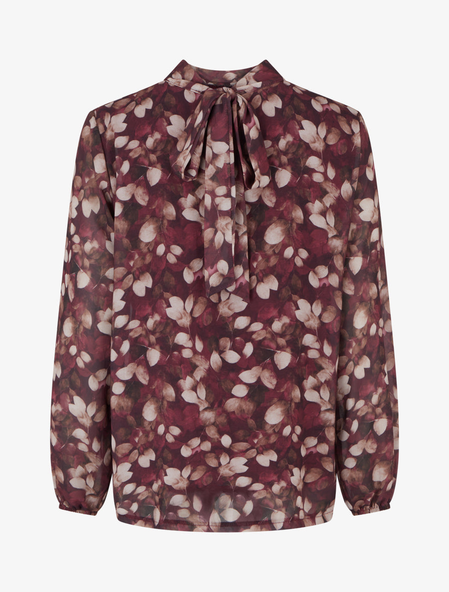Blouse fluide imprimé feuilles à liens - Prune - 2