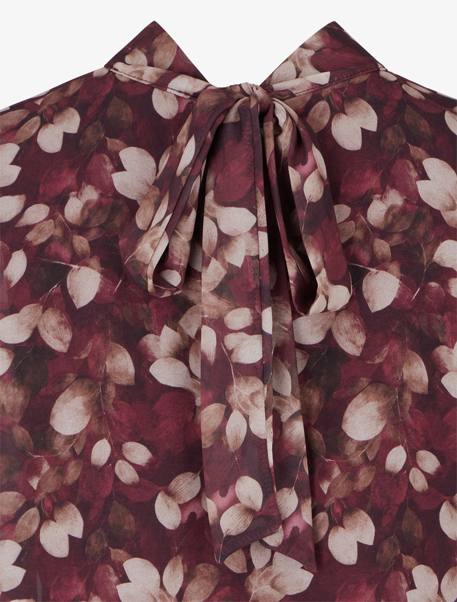 Blouse fluide imprimé feuilles à liens - Prune - 3