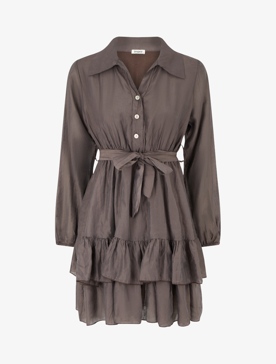 Robe courte volantée - Marron - 1