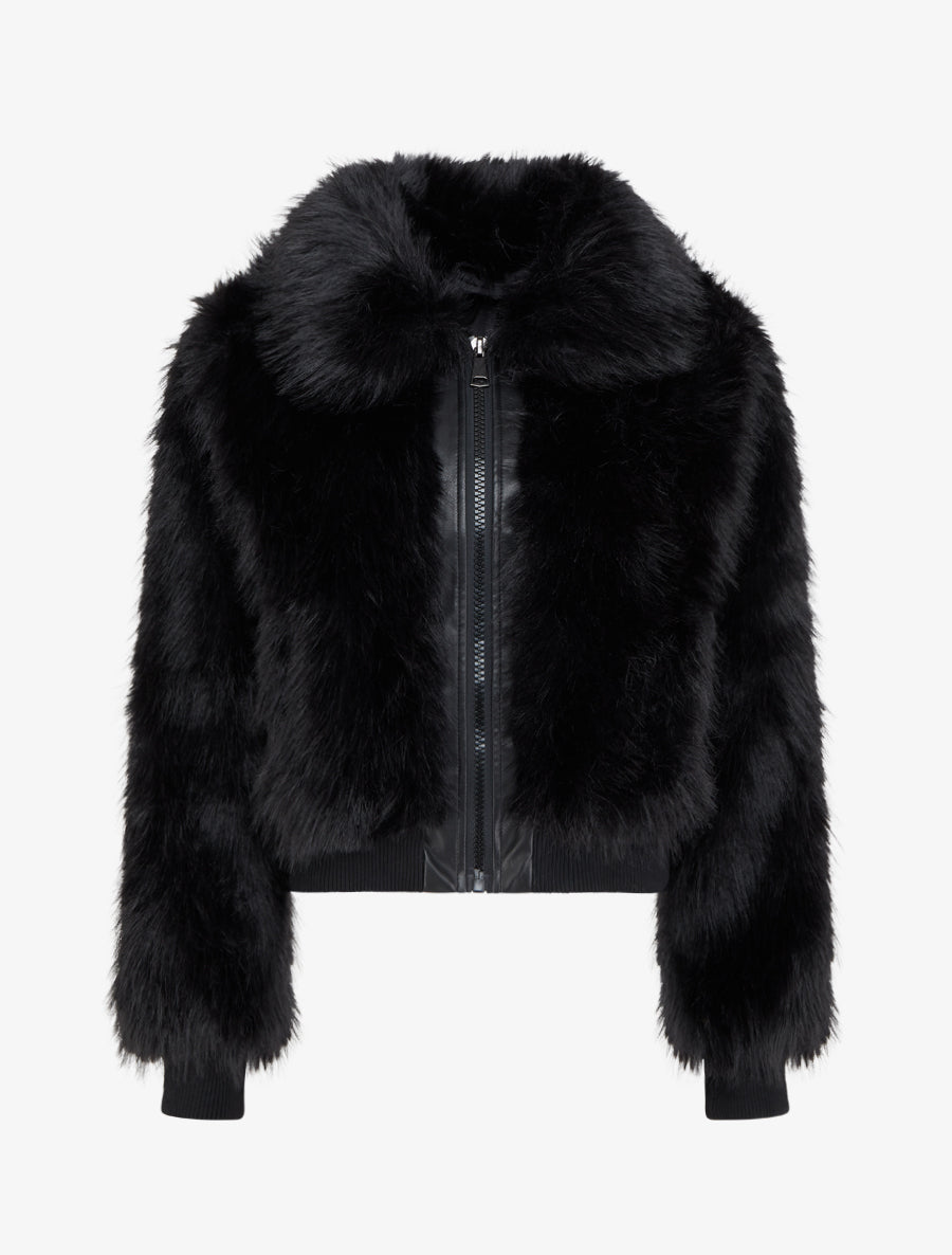 Blouson à empiècement fourrure synthétique - Noir - 1