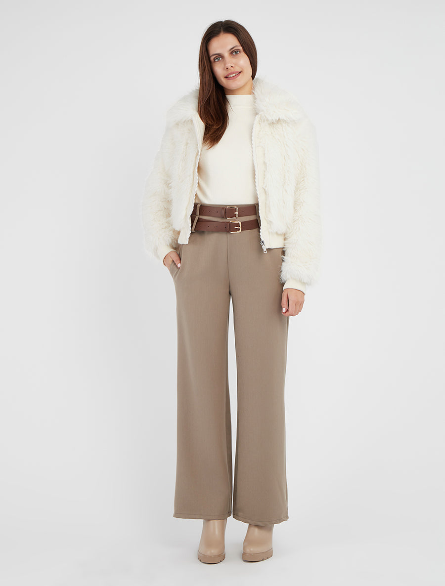 Chaqueta con inserción de piel sintética - Blanco