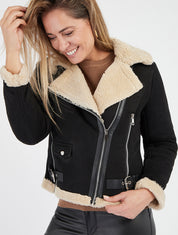 Chaqueta con cremallera estilo aviador - Negro