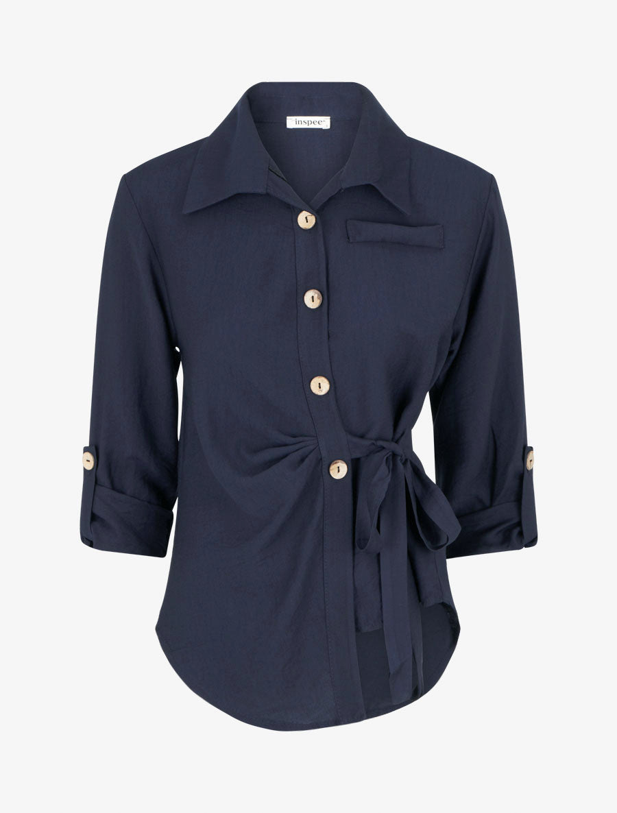 Chemise asymétrique effet drapé - Marine - 1
