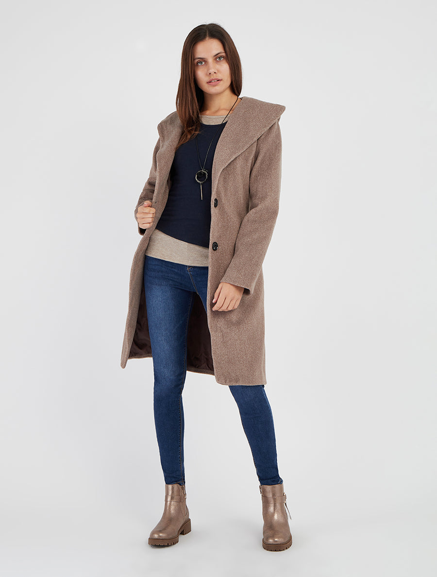 Manteau long à capuche - Taupe - 8
