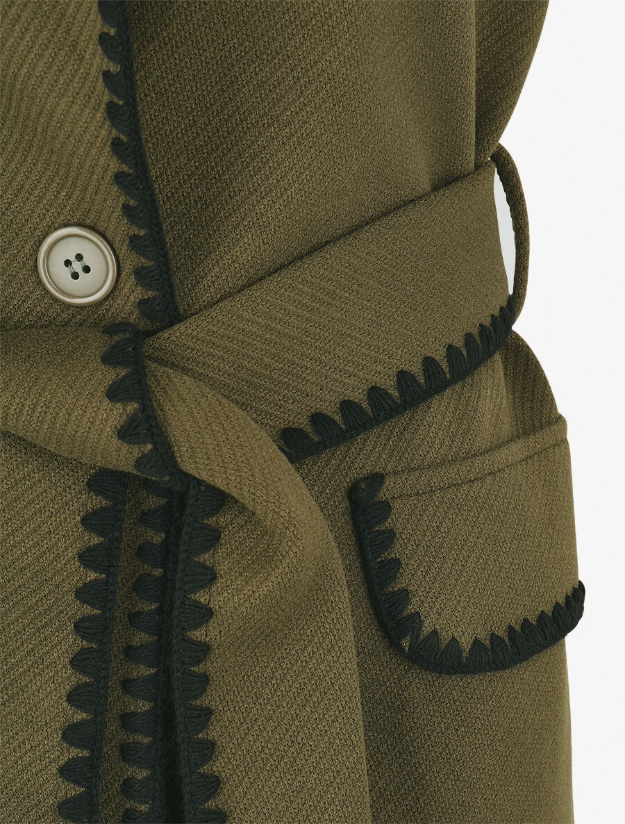 Gilet long sans manches à détail brodé - Kaki - 3