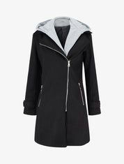 Manteau zippé à capuche en sweat - Noir - 1