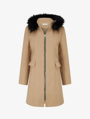 Manteau long à capuche et zip - Camel clair - 1