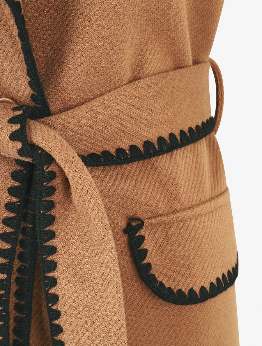 Gilet long sans manches à détail brodé - Camel - 3