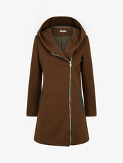 Manteau à capuche et empiècements simili - Marron - 1