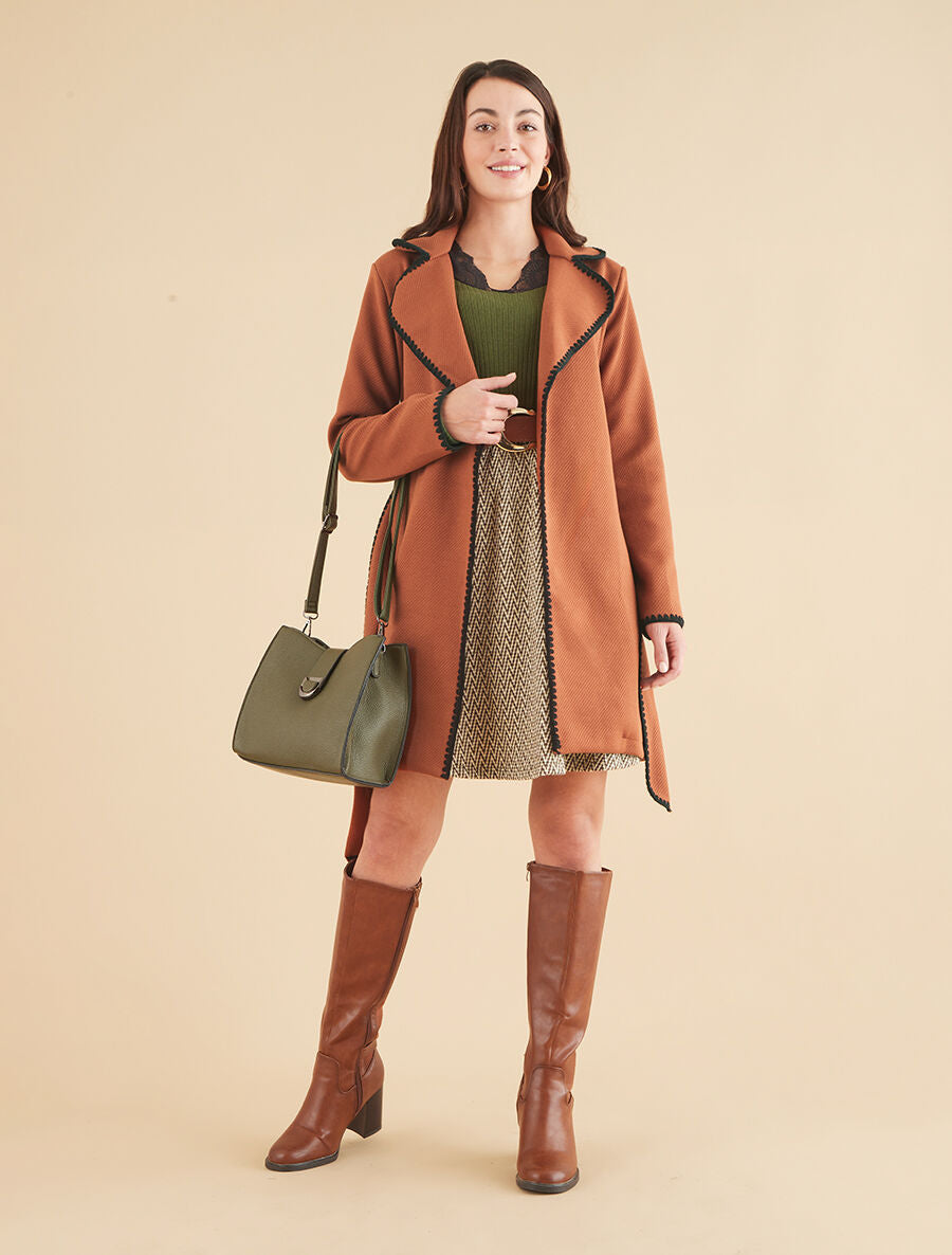 Gilet long à manches longues et détail brodé - Rouille - 4