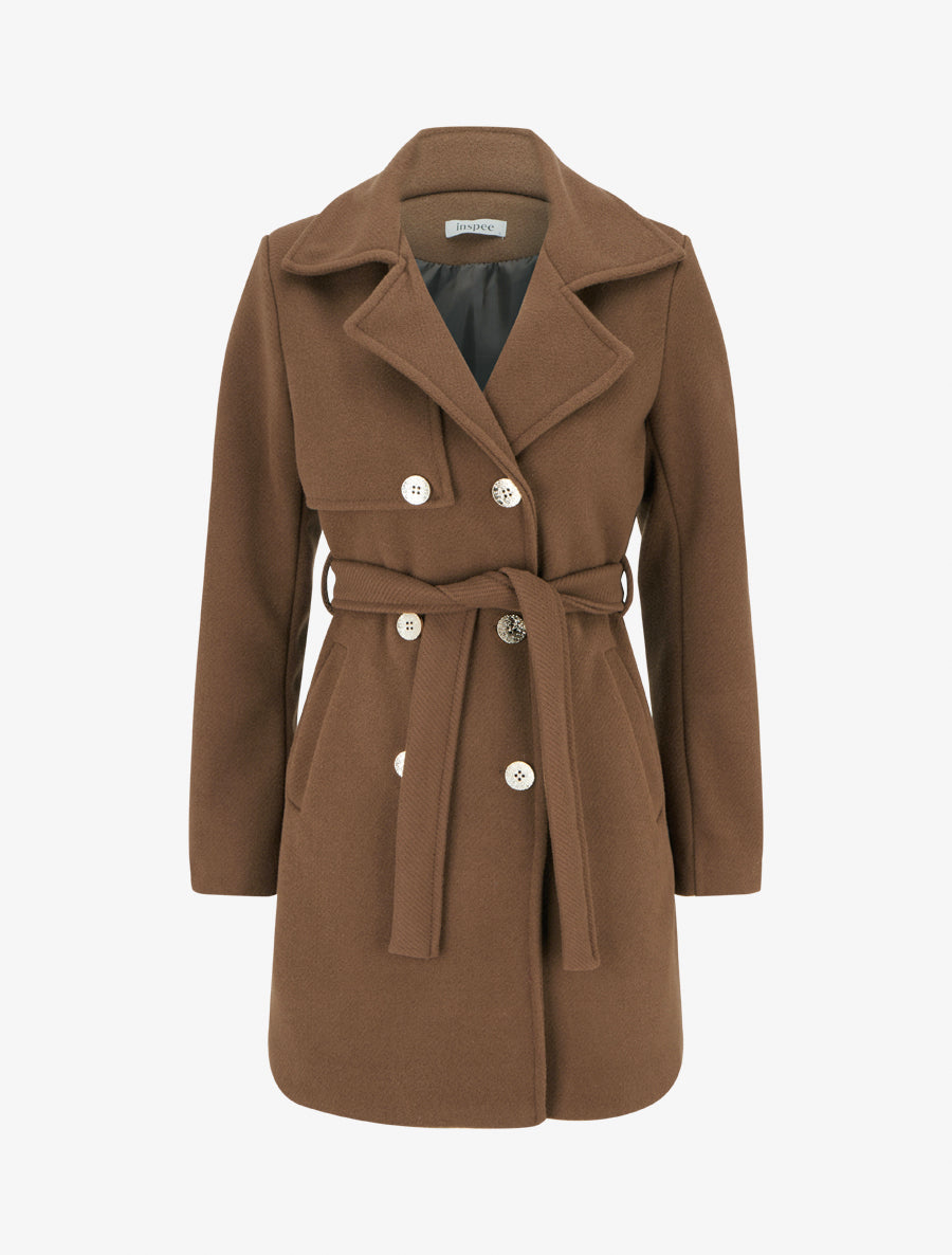 Manteau droit et croisé à boutons - Marron - 1