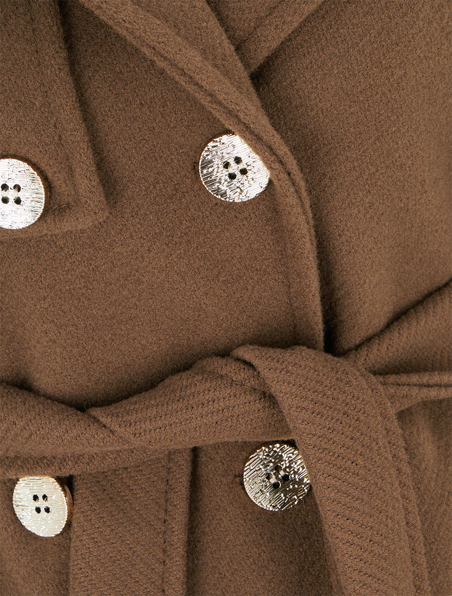 Manteau droit et croisé à boutons - Marron - 3
