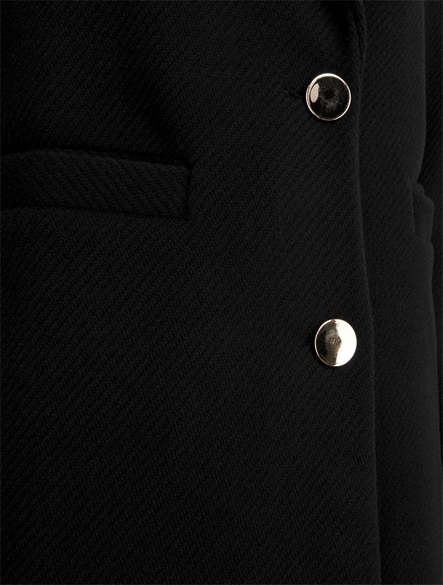 Manteau uni boutonnée à col cranté - Noir - 3