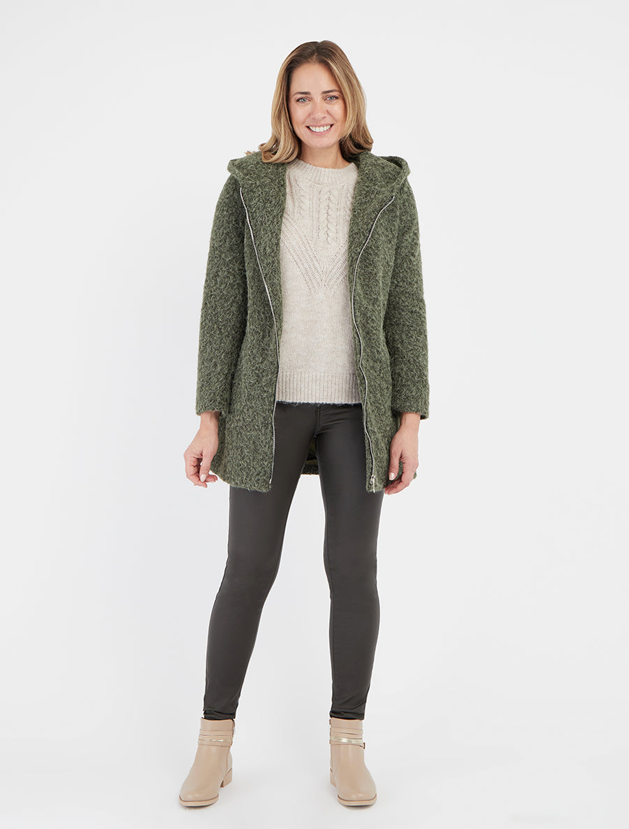 Abrigo afelpado con capucha - Caqui