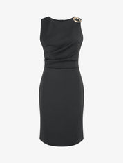 Robe fourreau à empiècement bijou - Noir - 1