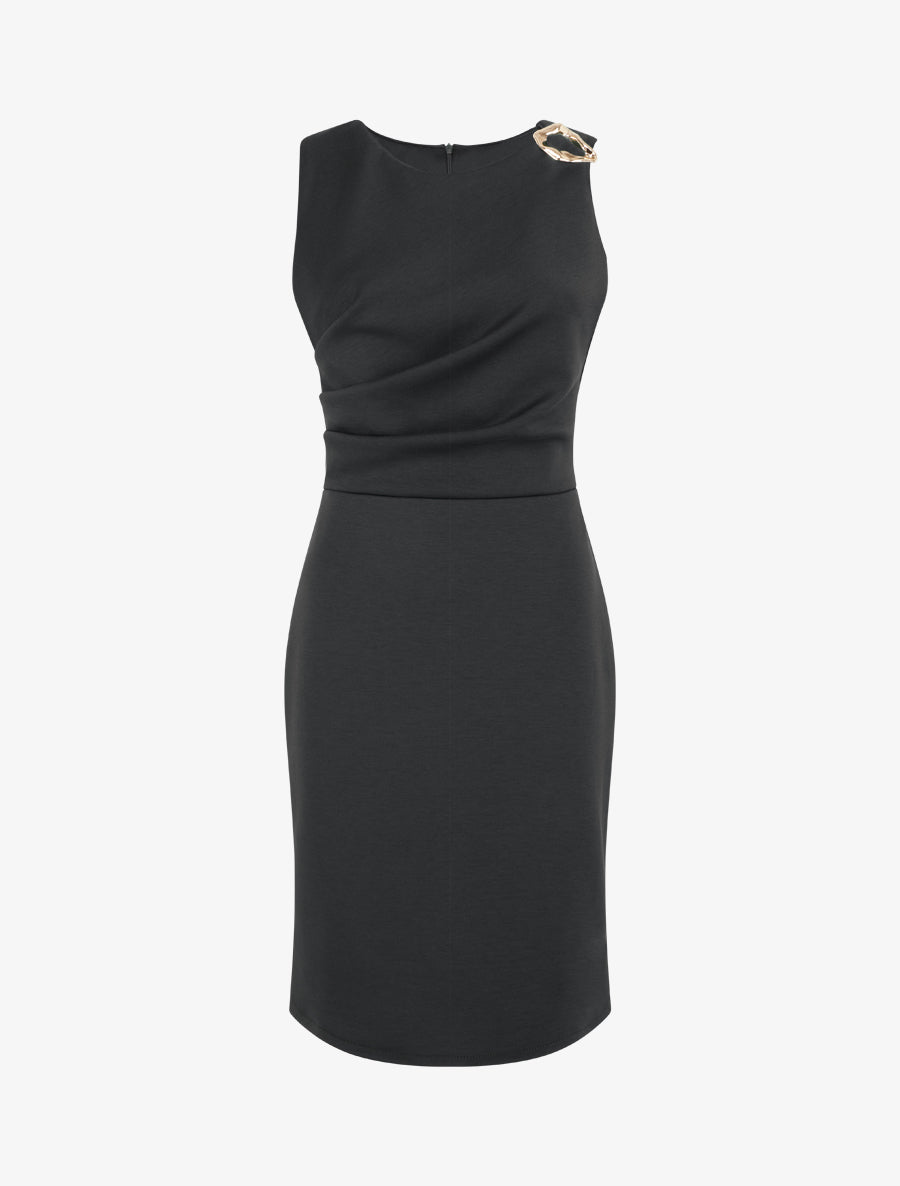 Robe fourreau à empiècement bijou - Noir - 1